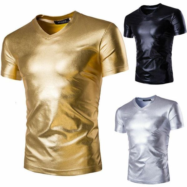 men's 2019 fun patent leather black gold t-shirt tees men wet look latex ds nightclub t shirts streetwear, White;black
men's 2019 fun patent leather black gold t-shirt tees men wet look latex ds nightclub t shirts streetwear, White;black