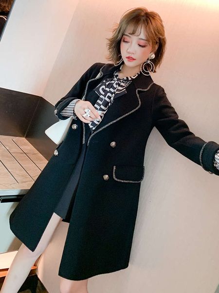miuco lady wind bright silk hemmed suit lapel slim mid length tweed coat women's new winter 2020, White;black
miuco lady wind bright silk hemmed suit lapel slim mid length tweed coat women's new winter 2020, White;black