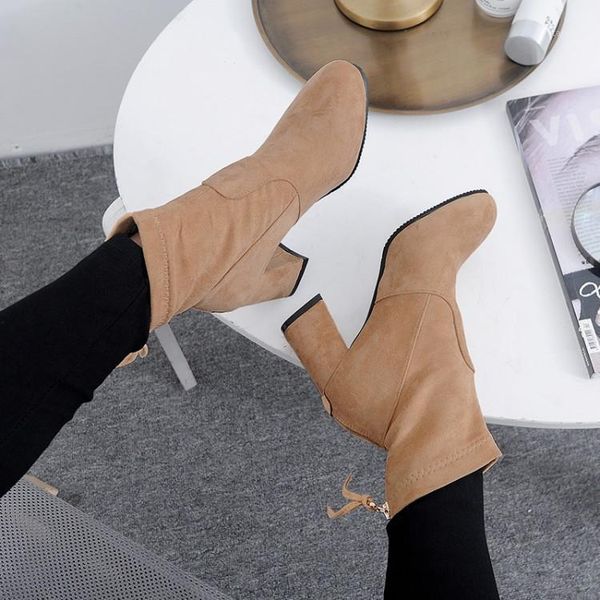 big size ma'am coarse heel short boots pure color back zipper fashion boot barrel suede high-heeled boots1, Black
big size ma'am coarse heel short boots pure color back zipper fashion boot barrel suede high-heeled boots1, Black