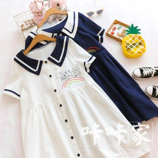 japanese college style lolita cute rainbow cartoon embroidery navy sailor collar cotton linen short sleeve dress mori girl dress1, Black;gray
japanese college style lolita cute rainbow cartoon embroidery navy sailor collar cotton linen short sleeve dress mori girl dress1, Black;gray