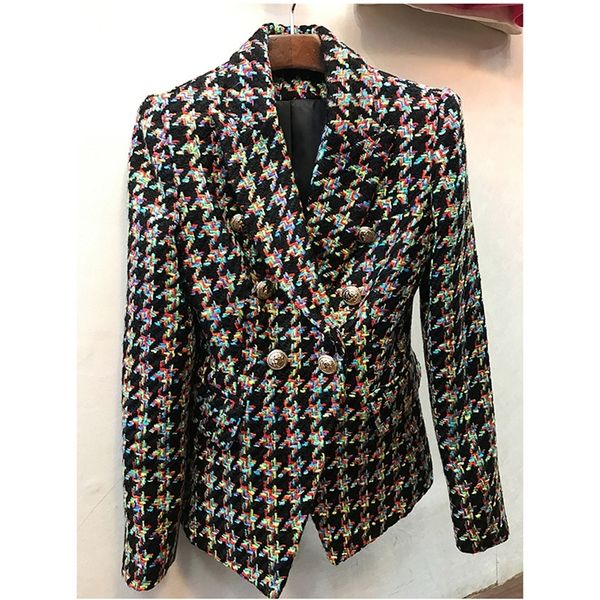 fashion designer blazer women's lion buttons colors houndstooth tweed jacket overcoat y200107, White;black
fashion designer blazer women's lion buttons colors houndstooth tweed jacket overcoat y200107, White;black