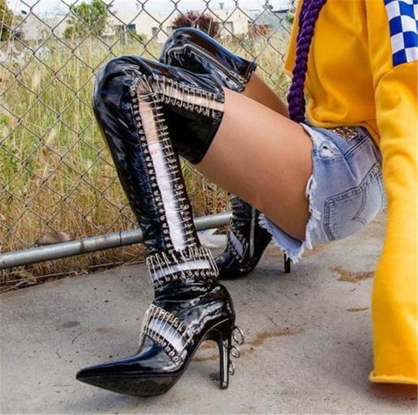 black new female patent leather pin on knee circle pointed to toe you clipped gladiator thigh high heels boots dress shoes 8and
black new female patent leather pin on knee circle pointed to toe you clipped gladiator thigh high heels boots dress shoes 8and