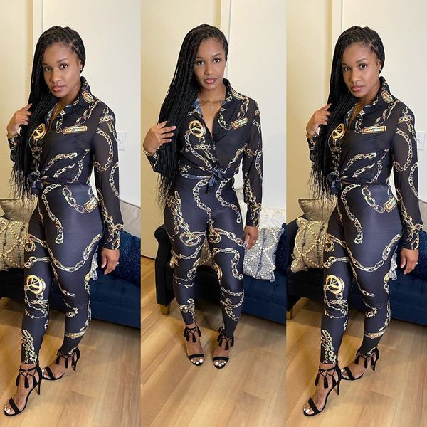 women two pieces pants fashion chain pattern print club long sleeve womens casual trendy sets party wear, White
women two pieces pants fashion chain pattern print club long sleeve womens casual trendy sets party wear, White