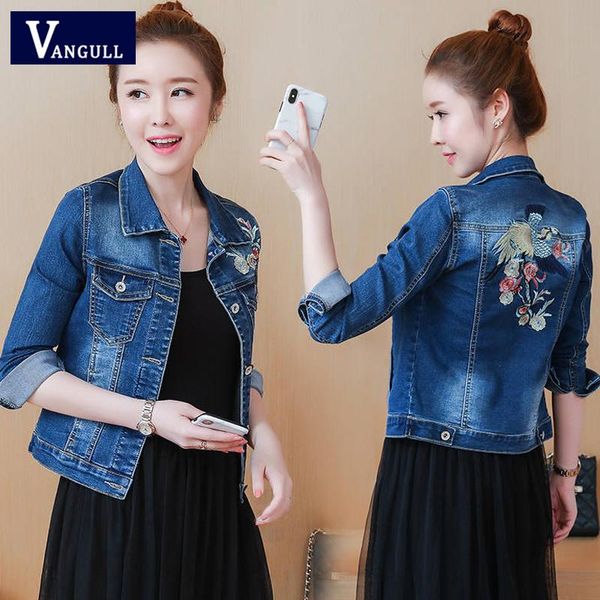 women's jackets vangull autumn denim jacket back animal embroidery jean coat fashion women single breasted slim short outerwear, Black;brown
women's jackets vangull autumn denim jacket back animal embroidery jean coat fashion women single breasted slim short outerwear, Black;brown