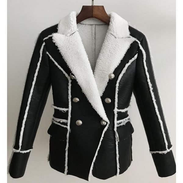 faux pu leather coat short jacket outwear suit 2020 fashion with fur lined lining classic black with white stripe line1
faux pu leather coat short jacket outwear suit 2020 fashion with fur lined lining classic black with white stripe line1