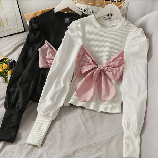 vintage bow patchwork design sweater women casual korean style streetwear o neck long sleeve kintting pullover, White;black
vintage bow patchwork design sweater women casual korean style streetwear o neck long sleeve kintting pullover, White;black