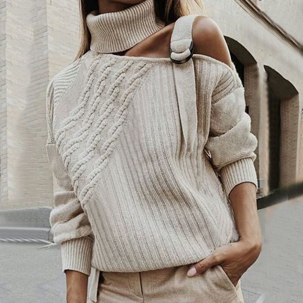 women's off shoulder turtleneck sweater pullovers hollow out knitted twisted sweaters woman autumn winter pullover ladies lj201017, White;black
women's off shoulder turtleneck sweater pullovers hollow out knitted twisted sweaters woman autumn winter pullover ladies lj201017, White;black
