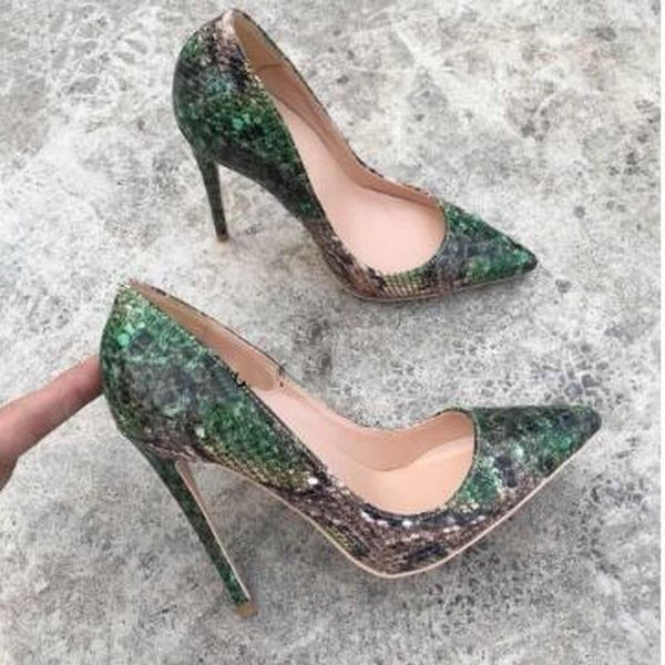 women pumps fashion design high heels shoes green snake pattern print genuine leather casual shoes eu45, Black
women pumps fashion design high heels shoes green snake pattern print genuine leather casual shoes eu45, Black