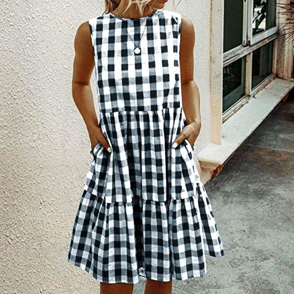 fashion women plaid short dress pockets a line dress casual summer beach dress sundress evening party vestidos 2021, Black;gray
fashion women plaid short dress pockets a line dress casual summer beach dress sundress evening party vestidos 2021, Black;gray
