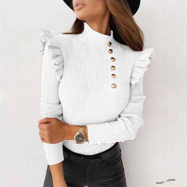 2020 fashion button ruffled solid color turtleneck skinny long sleeve women blouse womens winter 1, White
2020 fashion button ruffled solid color turtleneck skinny long sleeve women blouse womens winter 1, White
