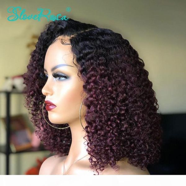 ombre burgundy t1b99j color 13x4 human hair curly bob wigs 150% density brazilian remy hair for winter preplucked sloverosa, Black
ombre burgundy t1b99j color 13x4 human hair curly bob wigs 150% density brazilian remy hair for winter preplucked sloverosa, Black