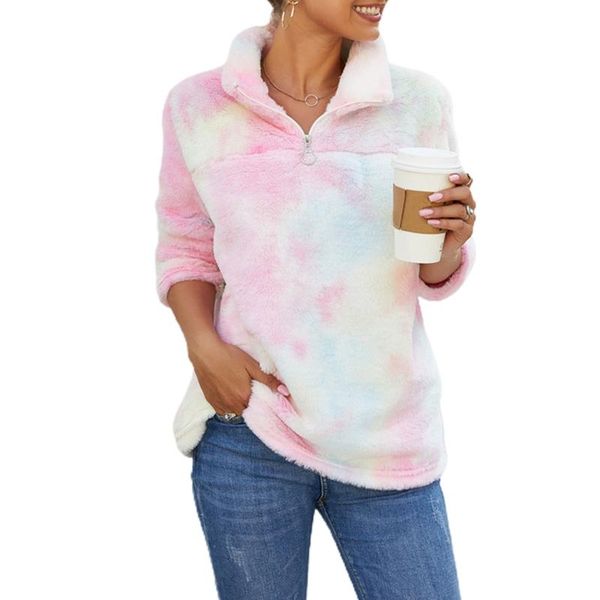 women's fur & faux women fuzzy plush sweatshirt 1/4 zipper stand collar gradient tie-dye tunic bx0b, Black
women's fur & faux women fuzzy plush sweatshirt 1/4 zipper stand collar gradient tie-dye tunic bx0b, Black