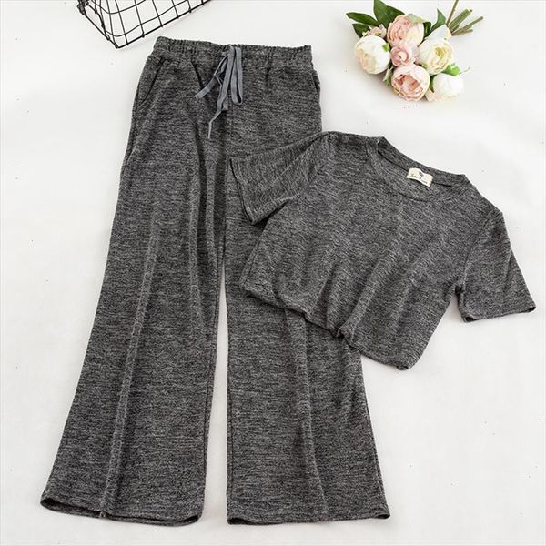 2021 new womens sets short sleeved t shirt high waist loose show thin fashion broad legged casual trouser suit womens clothing, Gray
2021 new womens sets short sleeved t shirt high waist loose show thin fashion broad legged casual trouser suit womens clothing, Gray