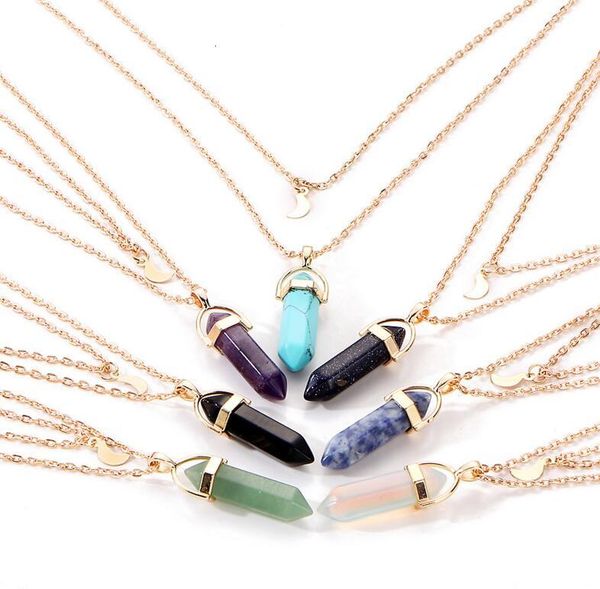 natural stone moon pendant necklace gold chain multilayer hexagonal necklaces 
natural stone moon pendant necklace gold chain multilayer hexagonal necklaces