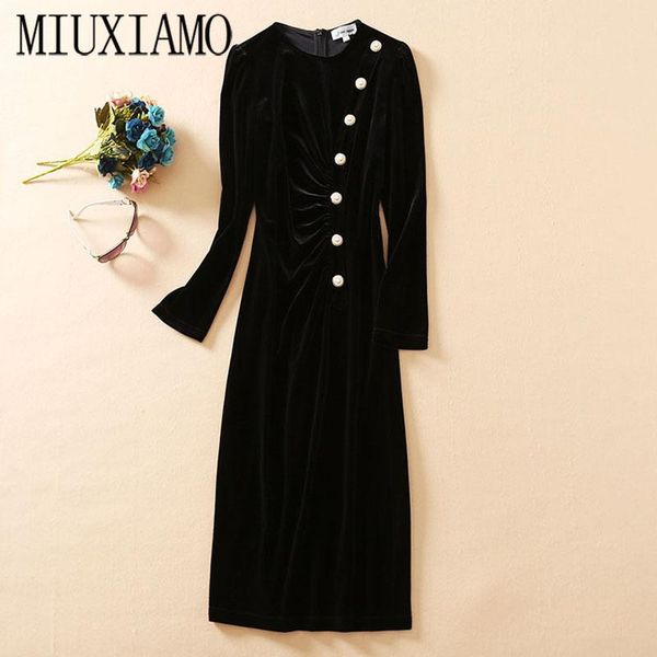 casual dresses miuximao 2021 fall dress women party velvet diamonds button o-neck office lady long vestidos, Black;gray
casual dresses miuximao 2021 fall dress women party velvet diamonds button o-neck office lady long vestidos, Black;gray