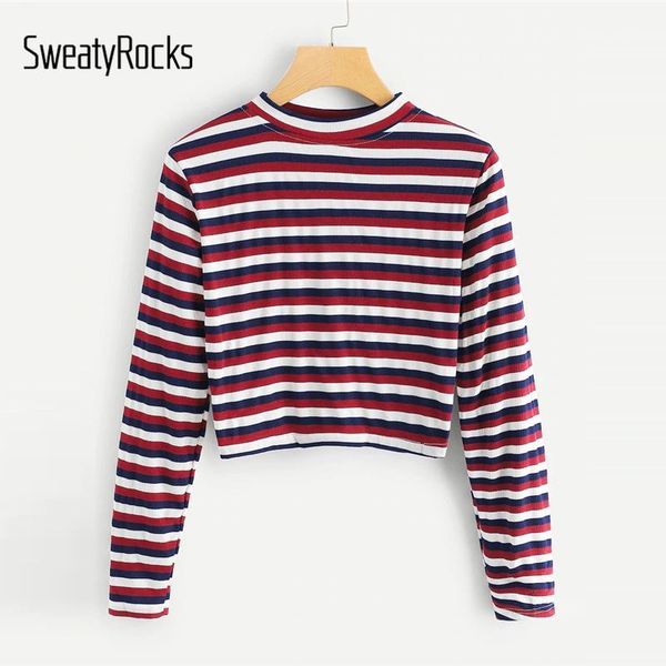 women's t-shirt sweatyrocks striped crop tee streetwear long sleeve cute skinny 2021 spring women casual short colorful tees and 1, White
women's t-shirt sweatyrocks striped crop tee streetwear long sleeve cute skinny 2021 spring women casual short colorful tees and 1, White