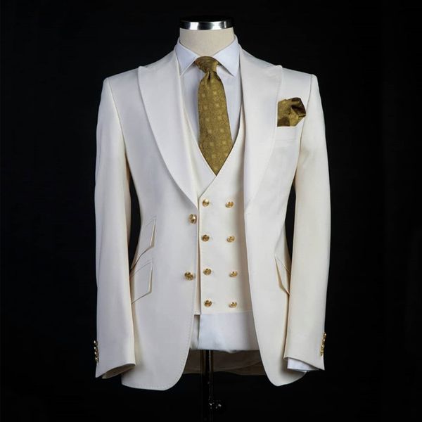 tailor made slim fit men suits for wedding groom tuxedo 3 piece peaked lapel ivory set jacket with pants vest male fashion 201106, White;black
tailor made slim fit men suits for wedding groom tuxedo 3 piece peaked lapel ivory set jacket with pants vest male fashion 201106, White;black