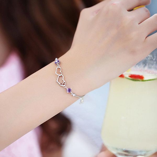 double heart hand link chain charm bracelet for women purple jewelry stainless steel chain bridesmaid gifts, Black
double heart hand link chain charm bracelet for women purple jewelry stainless steel chain bridesmaid gifts, Black