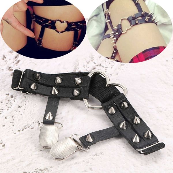 harajuku garters belts rivet heart punk women leg leather elastic suspender belt thigh ring gothic garter, Black;white 
harajuku garters belts rivet heart punk women leg leather elastic suspender belt thigh ring gothic garter, Black;white