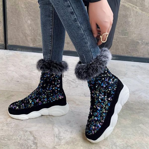 women winter warm snow boots ladies shiny sequined cloth plush female fashion wedges non-slip casual girl glitter shoes 678-82, Black
women winter warm snow boots ladies shiny sequined cloth plush female fashion wedges non-slip casual girl glitter shoes 678-82, Black