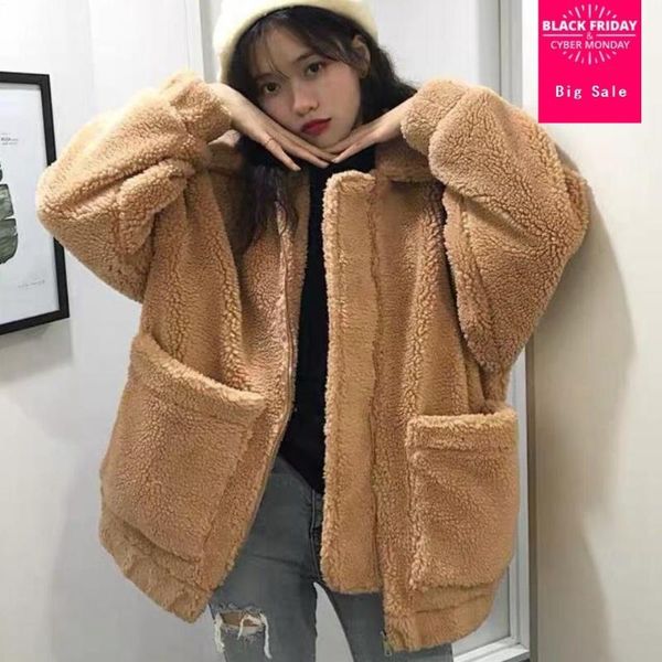 women's fur & faux winter jacket lamb coat fake long sleeve thicken warm female loose vintage zipper outwear l1664, Black
women's fur & faux winter jacket lamb coat fake long sleeve thicken warm female loose vintage zipper outwear l1664, Black