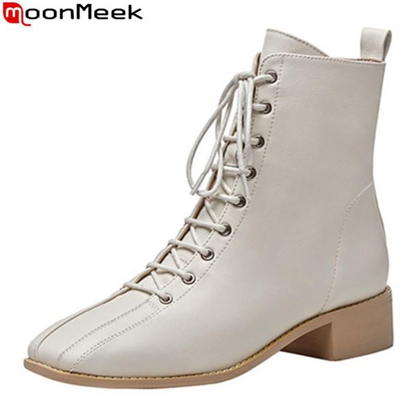 boots moonmeek 2021 arrival fashion ankle genuine leather low heel square toe lace up autumn winter women, Black
boots moonmeek 2021 arrival fashion ankle genuine leather low heel square toe lace up autumn winter women, Black