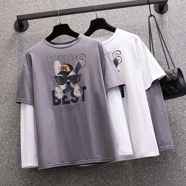 plus size t-shirt long sleeve women's cotton spring autumn t-shirt printed fake two piece t-shirt fashion trend big size girl tshirt 
plus size t-shirt long sleeve women's cotton spring autumn t-shirt printed fake two piece t-shirt fashion trend big size girl tshirt