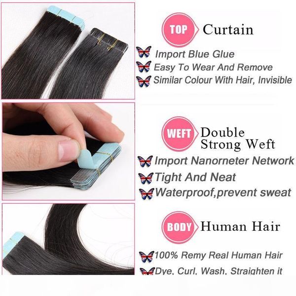 brazilian straight tape in hair extensions virgin hair 20pcs pu skin weft unprocessed human hair weaves, Black
brazilian straight tape in hair extensions virgin hair 20pcs pu skin weft unprocessed human hair weaves, Black
