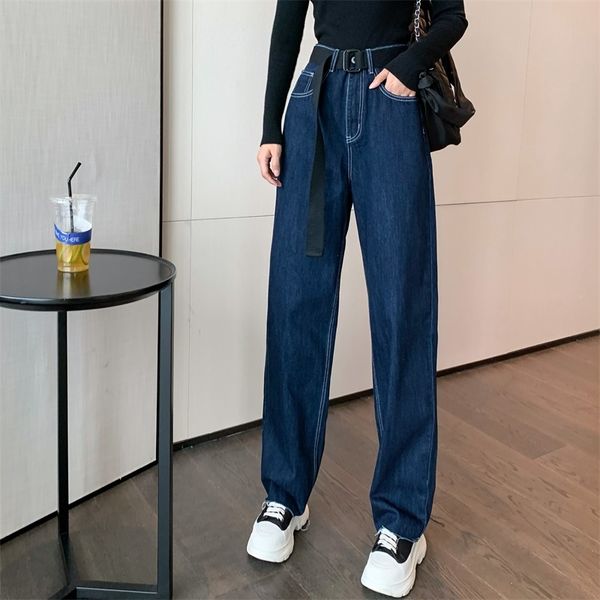 spring autumn high waist was thin all-match dark blue wide leg trousers straight loose pants with belt women y1214
spring autumn high waist was thin all-match dark blue wide leg trousers straight loose pants with belt women y1214