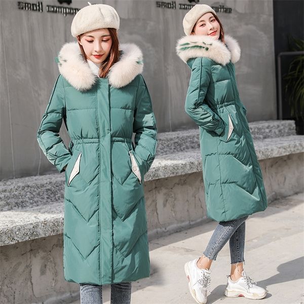 the new korean version of the big hair collar medium long down jacket women's knee long thick black coat fashion 201214
the new korean version of the big hair collar medium long down jacket women's knee long thick black coat fashion 201214