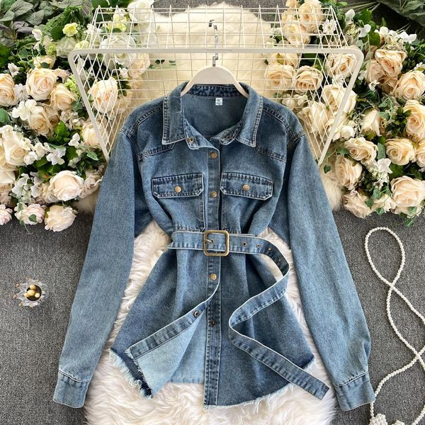 women's blouses & shirts womens designers clothes casual belted waist medium long denim shirt women all-match pockets autumn winter jea, White
women's blouses & shirts womens designers clothes casual belted waist medium long denim shirt women all-match pockets autumn winter jea, White