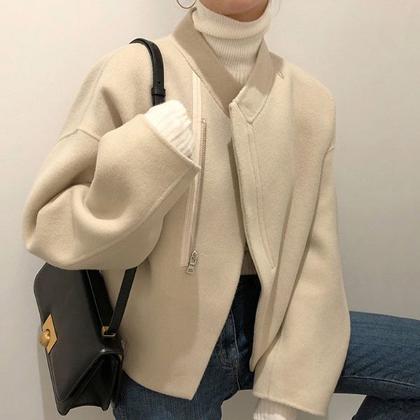 wiccon korean chic women's short coat minimalist stand collar zipper decoration warm imitation cashmere woolen jacket, Black
wiccon korean chic women's short coat minimalist stand collar zipper decoration warm imitation cashmere woolen jacket, Black