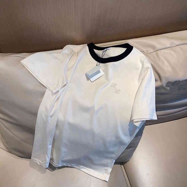 2022 factory wholesale new summer style chest embroidery contrast neckline short sleeve women's simple casual t-shirt 052502, White
2022 factory wholesale new summer style chest embroidery contrast neckline short sleeve women's simple casual t-shirt 052502, White