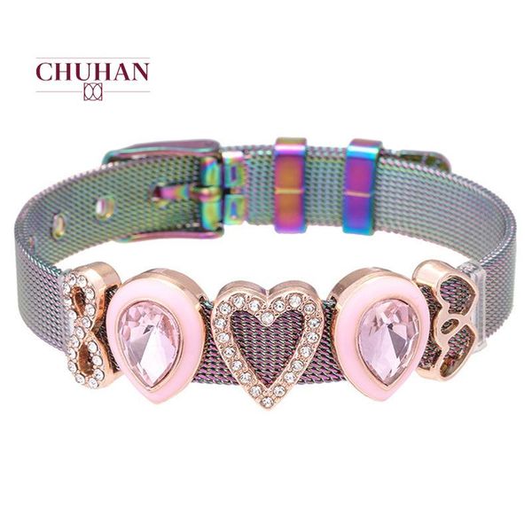 link, chain chuhan fashion stainless steel mesh bracelets for women gift crystal love slide charm jewelry j390, Black
link, chain chuhan fashion stainless steel mesh bracelets for women gift crystal love slide charm jewelry j390, Black