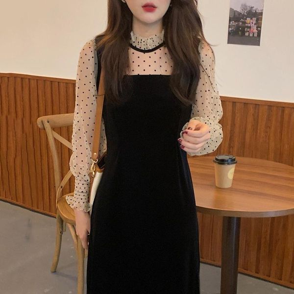casual dresses vintage polka dot mesh patchwork velvet party dress women black long sleeve midi vestidos female autumn winter 2021 fashion r, Black;gray
casual dresses vintage polka dot mesh patchwork velvet party dress women black long sleeve midi vestidos female autumn winter 2021 fashion r, Black;gray