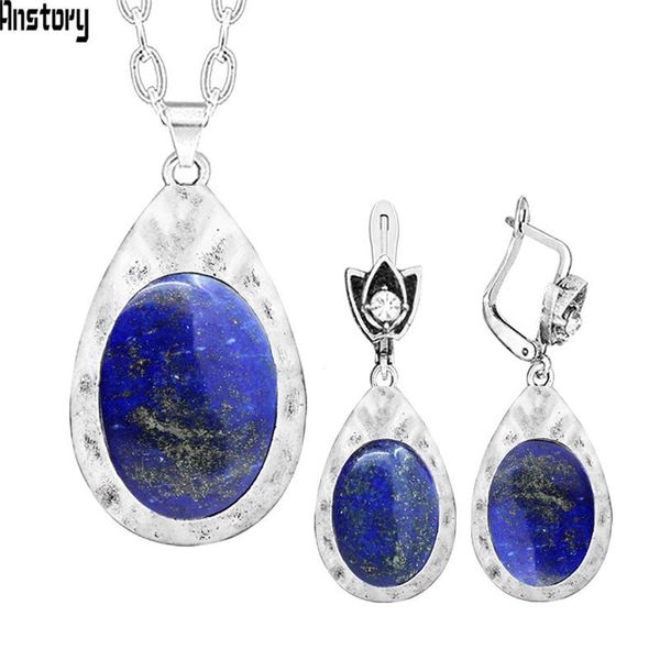 natural lapis lazuli necklace earrings jewelry sets for women antique silver plated water drop fashion set
natural lapis lazuli necklace earrings jewelry sets for women antique silver plated water drop fashion set