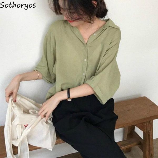 women shirts female blouses solid turn-down collar simple short sleeve single breasted loose thin retro casual chic, White
women shirts female blouses solid turn-down collar simple short sleeve single breasted loose thin retro casual chic, White