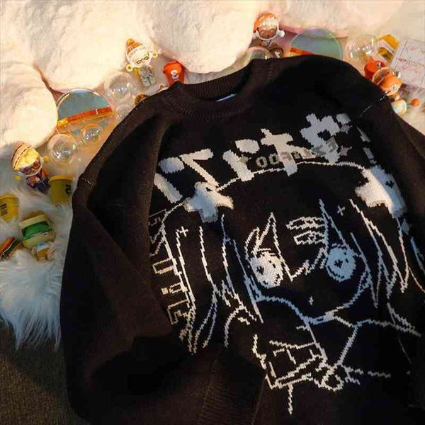 japanese korean version of autumn and winter thickening loose trend cartoon anime round neck knitted oversized sweater women, White;black
japanese korean version of autumn and winter thickening loose trend cartoon anime round neck knitted oversized sweater women, White;black