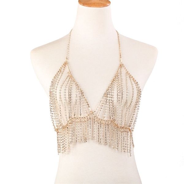 crystal bling tassel rhinestone bra body chain summer gold metal studded bra party club dance bralette t200508, Silver
crystal bling tassel rhinestone bra body chain summer gold metal studded bra party club dance bralette t200508, Silver