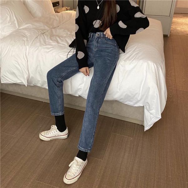 women's jeans 2021 winter retro high-rise straight-leg women jean, Blue
women's jeans 2021 winter retro high-rise straight-leg women jean, Blue