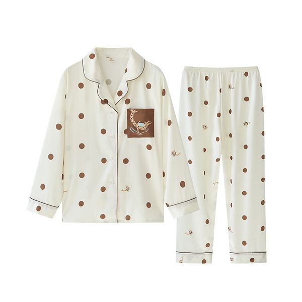 2021 new autumn spring silk pajamas style female sleepwear down collar single breasted dot ladeis nightwear 66t9, Black;red
2021 new autumn spring silk pajamas style female sleepwear down collar single breasted dot ladeis nightwear 66t9, Black;red