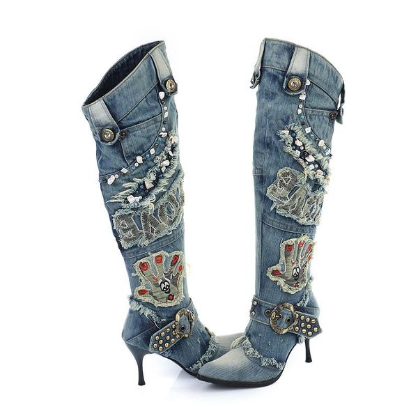 boots 2021 female denim high heel knee rivets beading winter warm jean botas mujer rubber women, Black
boots 2021 female denim high heel knee rivets beading winter warm jean botas mujer rubber women, Black