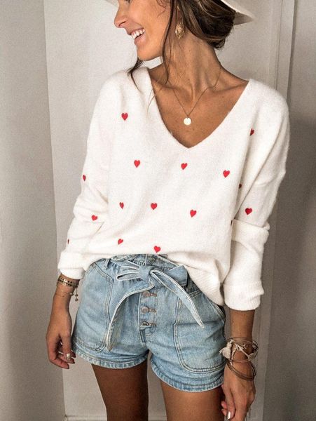 women's sweaters cute red heart pattern woman winter autumn female v-neck knitted pullover white color fashion street wear oversize, White;black
women's sweaters cute red heart pattern woman winter autumn female v-neck knitted pullover white color fashion street wear oversize, White;black