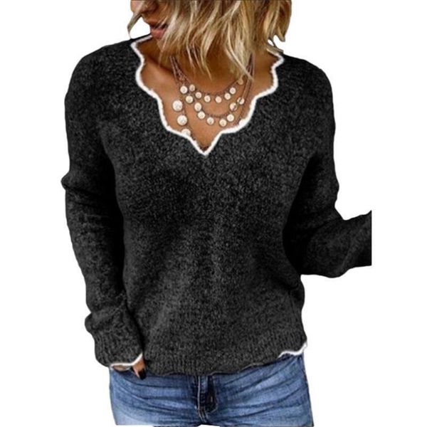 vipnew autumn winter women's v-neck knitted loose crew neck sweater mw0037, White;black
vipnew autumn winter women's v-neck knitted loose crew neck sweater mw0037, White;black