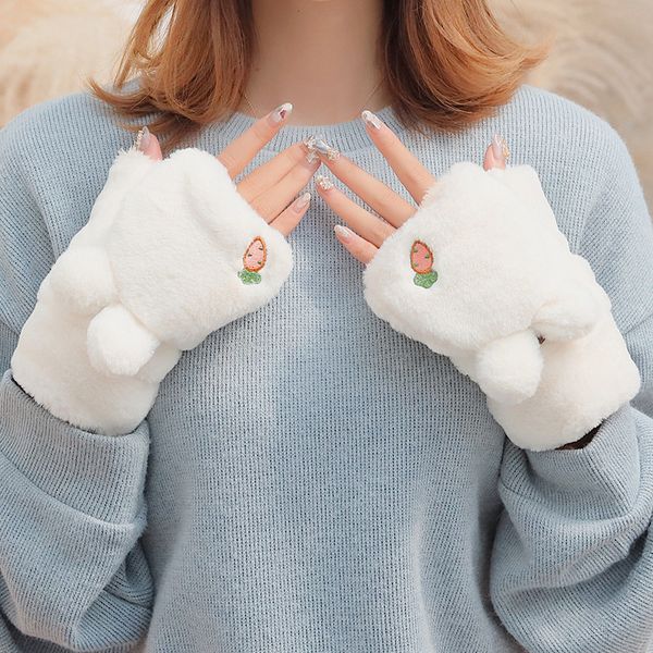 half gloves female winter lovely fluffy thick warm and cold proof simple korean open finger flip student writing, Blue;gray 
half gloves female winter lovely fluffy thick warm and cold proof simple korean open finger flip student writing, Blue;gray