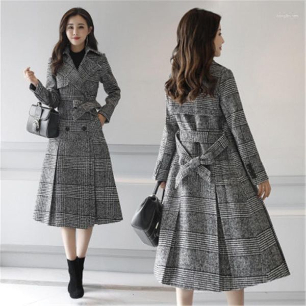 2019 autumn winter new plaid long windbreaker large size slim long-sleeved woolen coat ladies coat tide hhh00921, Black
2019 autumn winter new plaid long windbreaker large size slim long-sleeved woolen coat ladies coat tide hhh00921, Black