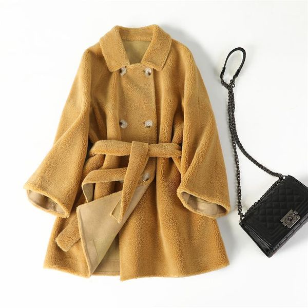 women's wool & blends 2021 belt overcoat medium long fur and coats women winter double breasted skirt sheepskin coat cape coat1, Black
women's wool & blends 2021 belt overcoat medium long fur and coats women winter double breasted skirt sheepskin coat cape coat1, Black