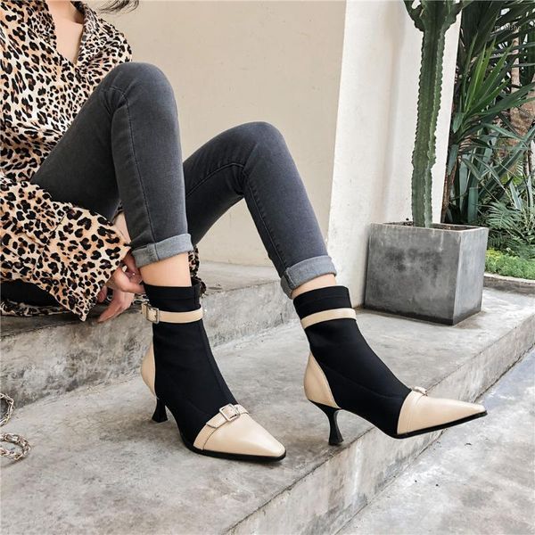 boots brand female genuine leather pointed toe patchwork high heels elegant office lady shoes women ankle boots1, Black
boots brand female genuine leather pointed toe patchwork high heels elegant office lady shoes women ankle boots1, Black