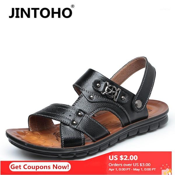 jintoho classic men's sandals summer leather beach sandals soft and comfortable home casual shoes1, Black