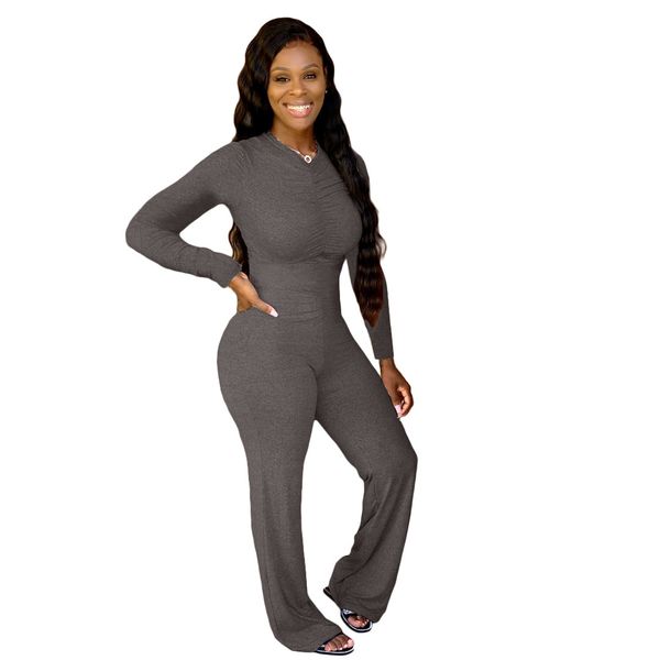 women folds solid color jumpsuit o-neck long sleeve rompers ladies wide leg pants jumpsuit, Black;white
women folds solid color jumpsuit o-neck long sleeve rompers ladies wide leg pants jumpsuit, Black;white